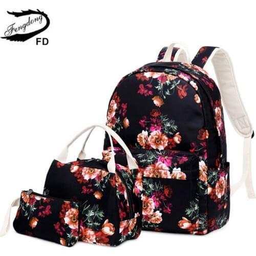 Fengdong girls flower school backpack kids school bag set chinese style pen pencil bag floral backpacks for children bookbag
