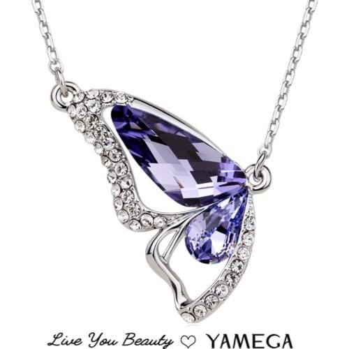 YAMEGA Fashion Austrian Rhinestone Crystal Butterfly Pendant Necklace Chain Unique Gifts Fine Jewelry Necklaces for Women Girls
