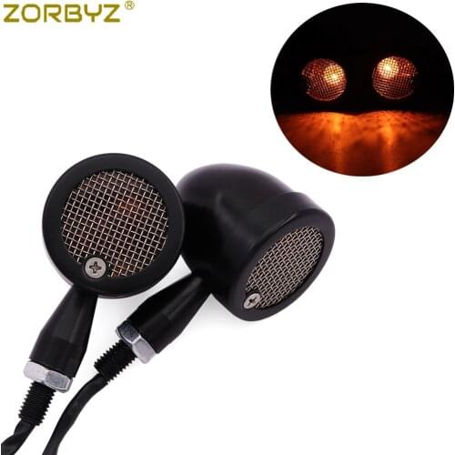 ZORBYZ Universal Motorcycle 12V Metal Bullet Retro Vintage Grill Turn Signal Amber Indicator Light For Honda Cafe Racer Bobber