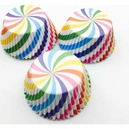 100pcs Colorful Rainbow Paper Cake Cupcake Liner Baking Muffin Box Cup Case Cake Mold Cake Decorating Tools