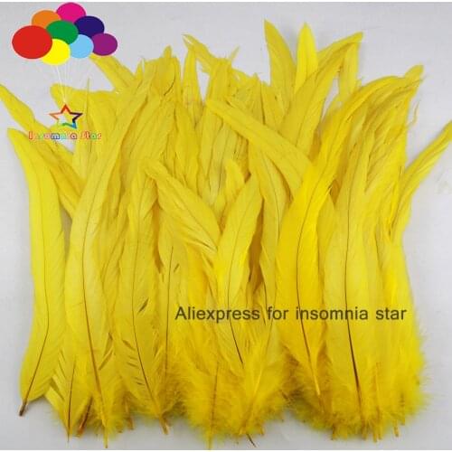 100pcs 20-45cm /8-18inch yellow Rooster tail feathers Chicken feathers cock tail feather Rooster Tail Feathers