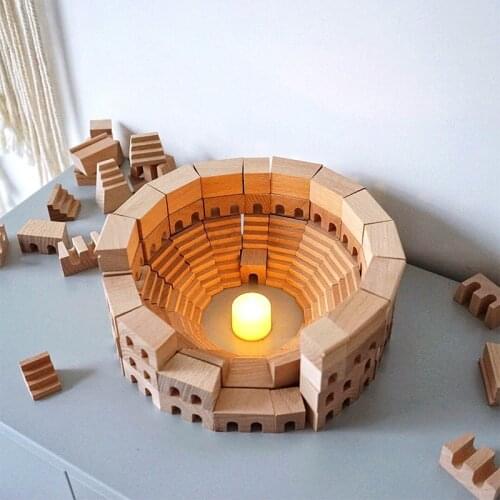 110pcs Beech Wooden Building Blocks Giant Roman Colosseum Baby Nordic Wood Toys Kids Montessori Educational Toys for Children