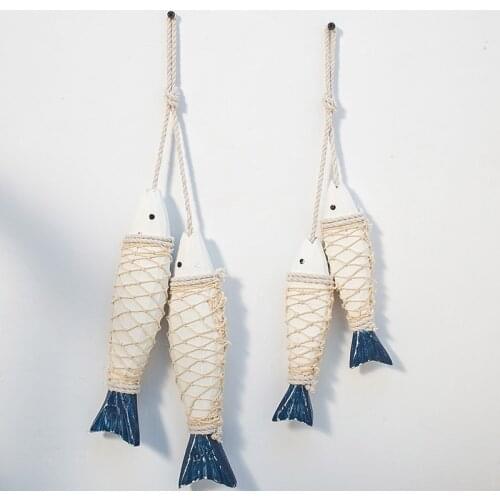 2pcs Natural Wood Fish Wall Decoration Handcraft Mediterranean Wall Art Coastal Wooden Hanging Decor Home Decorative