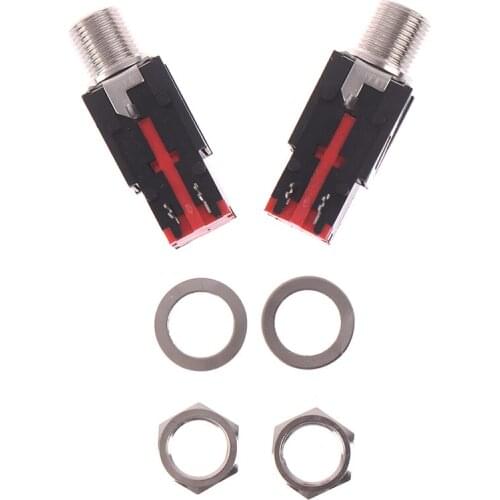 2pcs Thread Lock Panel Mount 1/4" 6.35 Mm Stereo Phone Jack Headphone Socket PJ-602B Right Angle Audio Connector