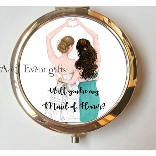 2pcs lot Unique Will you be my Bridesmaid gift Best Friend Birthday Gift Wedding Proposal Ideas Personalized Compact Mirrors