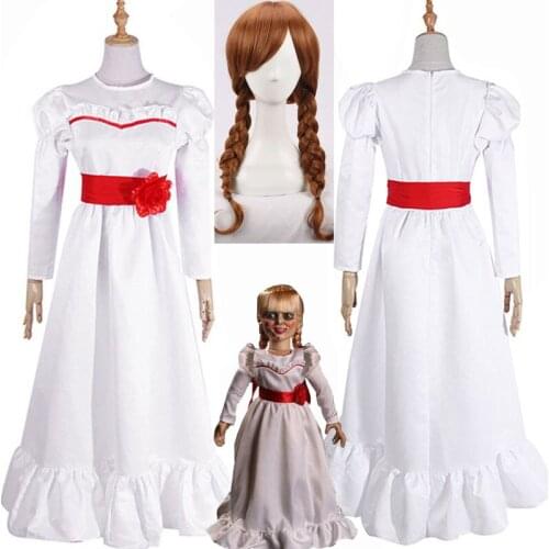 2020 Ghost Doll Annabelle Cosplay Costume Bride of Chucky Conjing Doll Annabelle White Skirt Halloween Party Dress Horror Movie