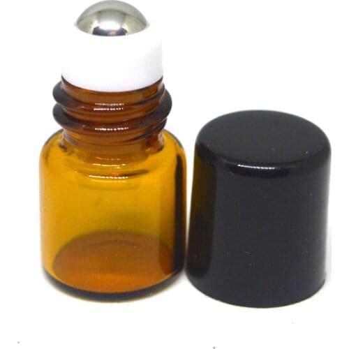 50pcs 1ml Perfume Essential Oil Roll On Glass Bottle Empty Amber 1cc Refillable Roller Sample Container