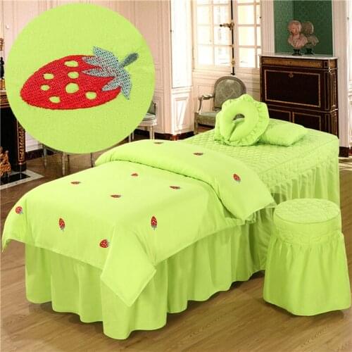 6 Pcs Strawberry Fruit Picture Bedding Set Body Beauty Salon Use Massage Bedskirt Duvet Pillow High Quality