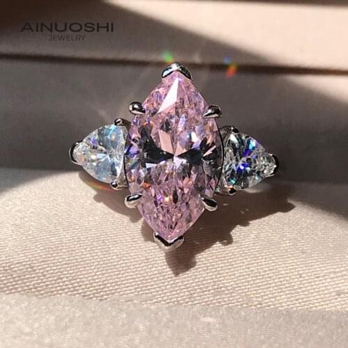 AINUOSHI 925 Sterling Silver 8x14mm Marquise Cut Multicolor Gemstone 3-stone Engagement Rings For Women Anniversary Rings