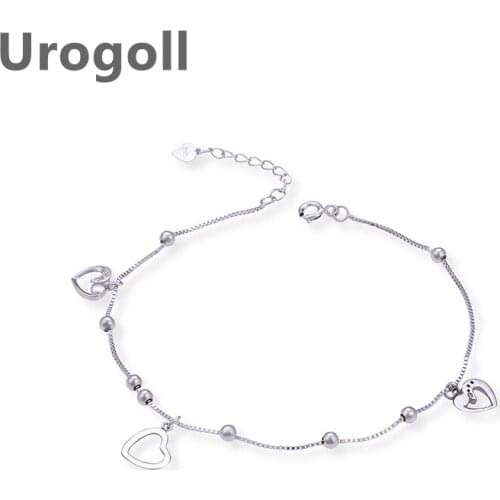 Noble Women Anklet 925 Sterling Silver Fresh Love Heart Beaded Fresh Anklet To Lady Girl Decoration Jewelry Foot Accessories