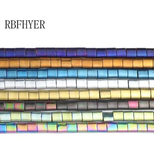 Hematite Natural Stone Blue,Green,Purple,Gold Square Two hole Loose Beads For Handmade bracelet Jewelry Accessories 5x5mm