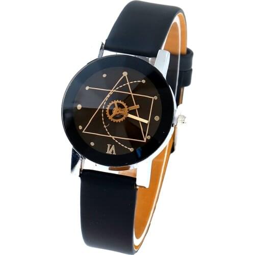 Gnova Platinum Small Dial Classic Women Watch PU Leather Retro Triangle Gear Engineer Wristwatch Fashion Quartz Clock A863