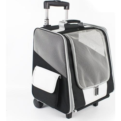 Cat Box Portable Dog Carrier Bag Puppy Travel Outing Bags 4-wheel Folding Trolley Case Breathable Pet Cat Dog Stroller Luggage