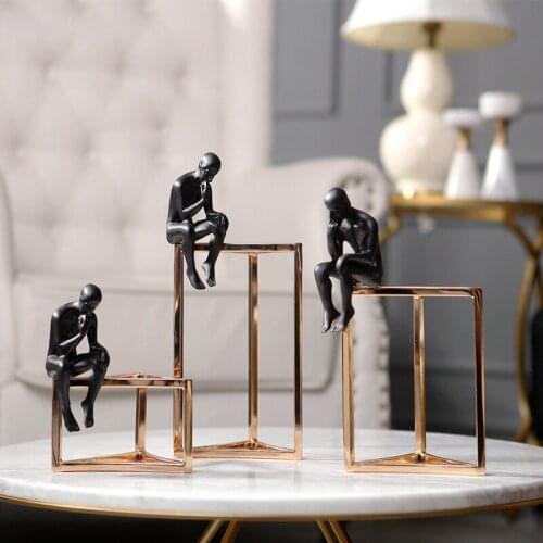BLACK MAN SITTING ON A TRIANGULAR METAL FRAME THINKING ORNAMENTS RESIN CRAFT HOME FURNISHING FOR DECOR OFFICE DESKTOP FIGURINES