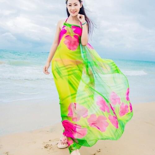 Womens Long Striped Rainbow Print Chiffon Scarves Sarongs Hijab Beach Swimsuit Cover Up Bikini Scarf Hot