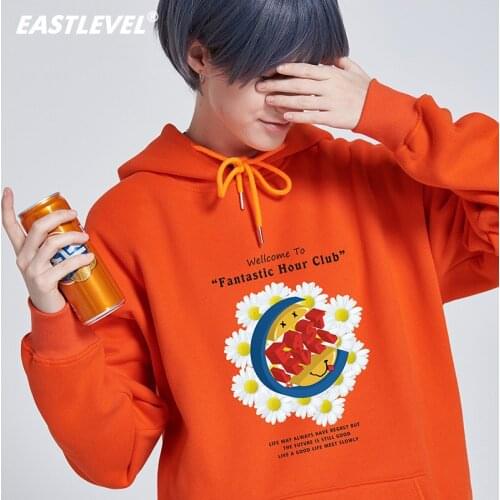 Winter Plus Fleece Hooded Sweater Cotton Men And Women Drop Shoulder Sleeves Loose Oversized Printed Jacket Couple Personality