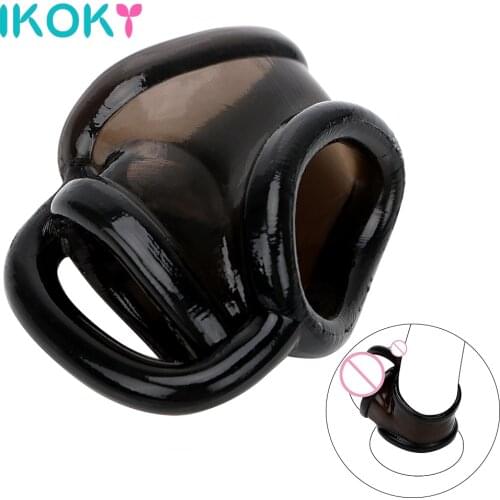 IKOKY Elastic Penis Ring Delay Ejaculation Male Masturbator Cock Ring Dildo Extender Adult Product Sex Shop Sex Toys for Men