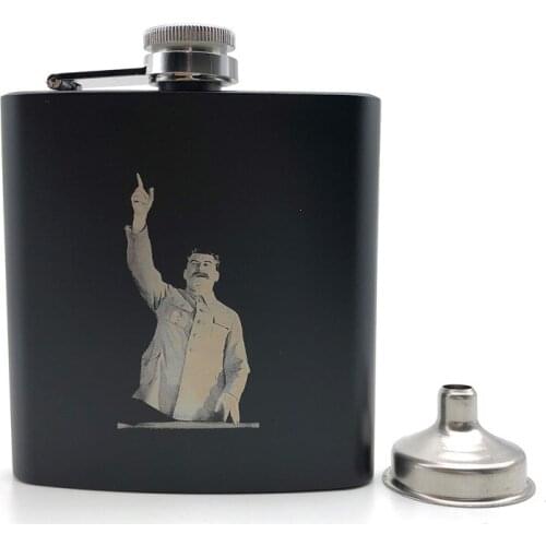 Alalinong Joseph Stalin Black Hip Flask 6 Oz Stainless Steel Personalized Flask Laser Engraved Soviet Union Stalin Whiskey Box