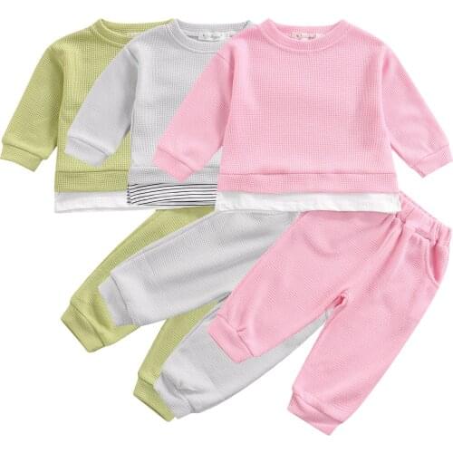 2Pcs Baby Boys Girls Clothes Sets 2021 Autumn Winter Solid Knit Casual Outfit Infant Long Sleeve Pullover Tops Pants Tracksuit