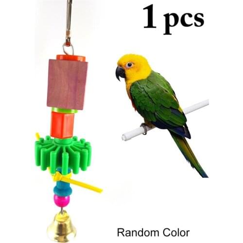Colorful Plastic Bird Toy Bird Cage Hanging Toy With Bells Interactive Parrots Chewing Bite Proof Toys Parakeet Birds Supplies
