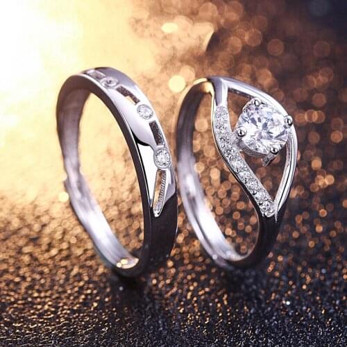 Fashion Ring Women Wedding Couple Rings 100% Real 925 Sterling Silver Rings Zircon Rhinestone Ring Jewelry For Lover Valentine