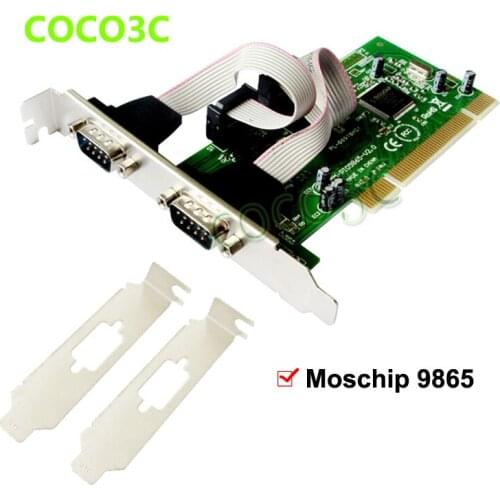 Moschip MCS9865 serial RS-232 2 Ports PCI controller card PCI to 2-port DB9 COM Device card converter + Low Profile Bracket
