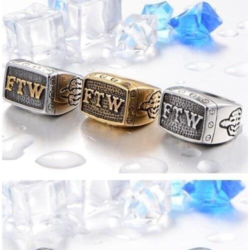 Retro Mens Ftw Letter Ring Creative Geometry Exquisite All-Match Jewelry Popular Punk Temperament Luxury Design Gift Hip Hop Je
