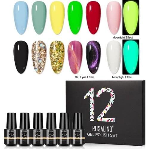 ROSALIND Gel Nail kit Hybrid Varnishes Manicure Set 12pcs Nail Polish Need Cured UV LED Lamp Semi Permanent Gel for Nails