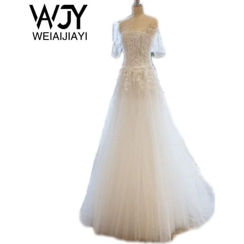 Real Image A Line Short Sleeve White Bridal Ivory Wedding Gown Dress Sheer Scoop Neck Corset Vestido De Novia Robe De Mariee