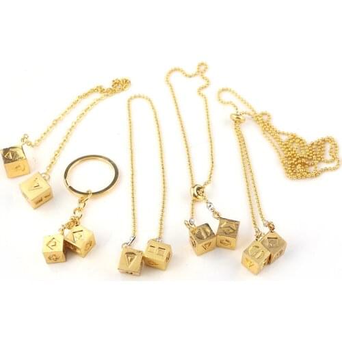 New Han Solo Lucky Dice Necklace Keychain Gold Cube Charm Metal Keyring Jewelry Accessories for Women Bag Pendant Cosplay Props