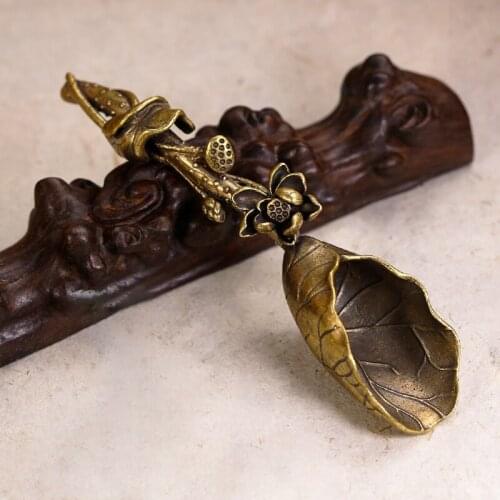 New Style Creative Tea Scoops Shovel Brass Copper Lotus Lotus Root Bamboo Tableware Coffee Spoon Tea Pet Tea Ceremony Ice Cream