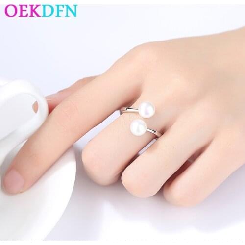 OEKDFN 100% 925 Sterling Silver Rings Natural Freshwater Pearls Gemstone Wedding Engagement Opening Ring Bands Fine Jewelry