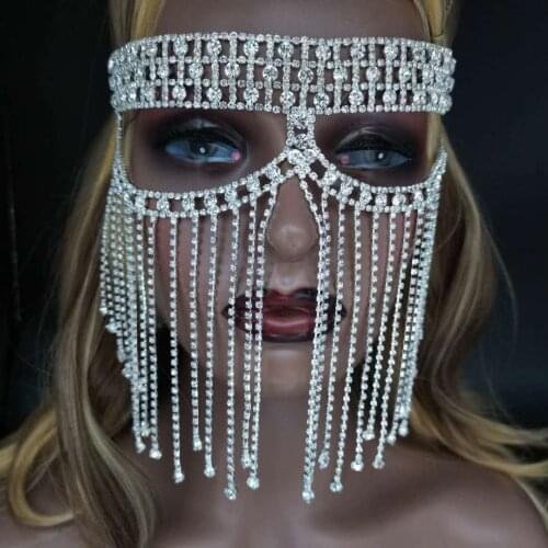 Fringe Necklace Rhinestone Collar Tassel Choker Scarf Trendy Crystal Dangle Club mask Party Fashion Jewelry For Women