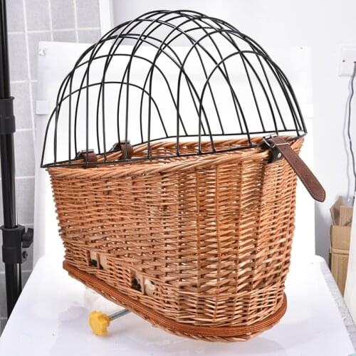Pet Bicycle Basket with Iron Frame Wicker Basket Car Pet Basket Cat Outing Portable Pet Cage Pet Supplies