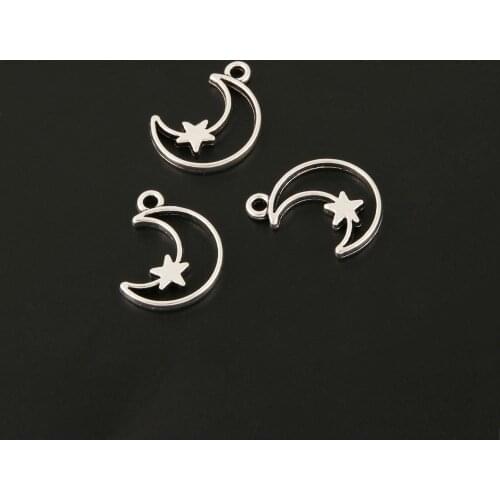 50pcs Charms Lovely Mini Hollow Moon With Star Silver Color Pendant For DIY Handmade Jewelry Making Accessorie