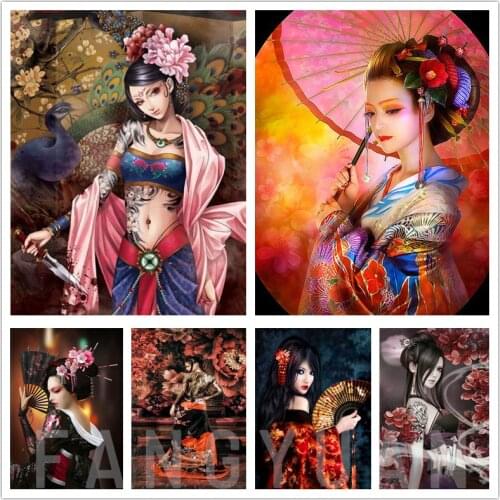 Full Square / Round Drill 5D Diy Diamond Painting Japanese Geisha Diamond Embroidery Cross Stitch Mosaic Art Home Decoration