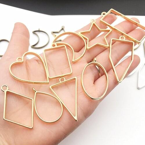 10Pcs Geometric Bezel Hollow Metal Gold Charms Pendant UV Resin Crafts Blank Frame For DIY Necklace Jewelry Making Accessories
