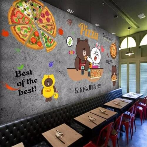 Wallpaper European and American wind cement wall cartoon pizza fast food restaurant background wall advanced waterproof material