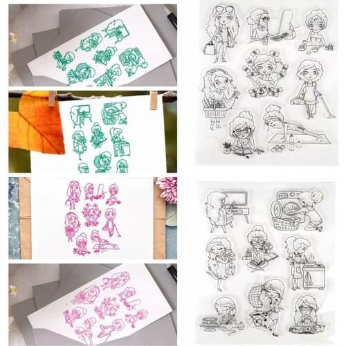 15*20cm Clear Transparent Stamps Elegant Lady Doing Chores Entertainment time For DIY Scrapbooking Album Crafts 2020 New