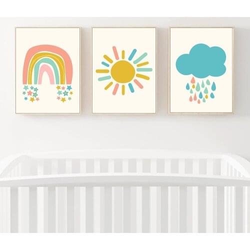 Rainbow Cloud And Sun Cute Poster Scandinavian Style Child Draw Wall Art Canvas Painting Nursery Print Living Room Decoretion