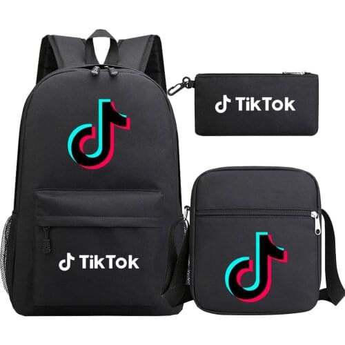 Tik Tok 3pcs Set Backpack Student Cartoon Printed School Bag Bookbag Unisex Casual Travel bags Shoulder Bag Mochila