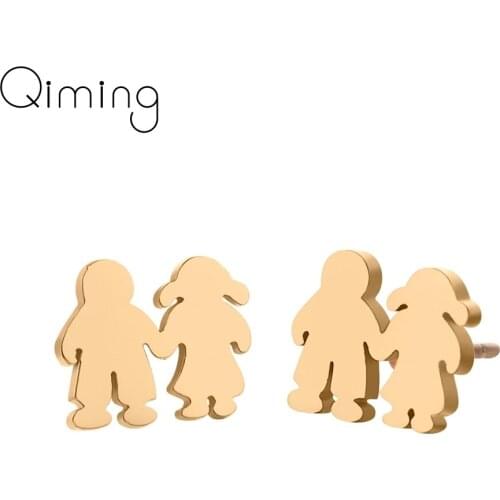 Stainless Steel Earrings For Women Small Boy Girl Couple Jewelry Hand in Hand Lovers Girlfriend Gift Stud Earrings