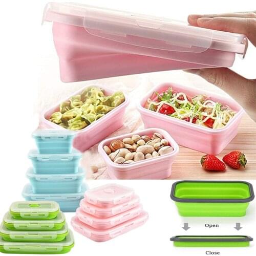 Silicone Lunch Box Foldable Food Storage Bento Box Bowl Food Container for Kid Microwave Portable Picnic Camping Outdoor Product