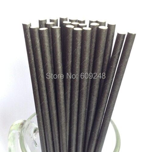 100pcs Mixed Colors Plain Black Paper Straws, Cheap Biodegradable Party Supplies Solid Color All Black Paper Drinking Straws
