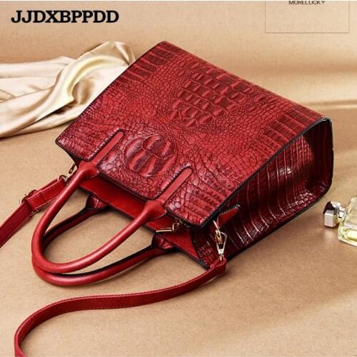 Crocodile Pattern Women Genuine Leather Bags Vintage Fashion Alligator Luxury Handbags Women Tote Bags Designer Shoulder Bag