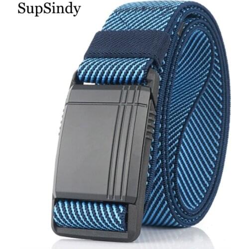 SupSindy Army Combat Men Stretch elastic nylon Tactical belt slider Plastic Magnetic buckle Canvas Training Waistband male strap