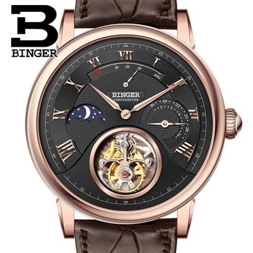 Switzerland BINGER Watches Men Brand Luxury Seagull Mechanical Automatic Movement Watch Male Tourbillon Sapphire Alligator Hide