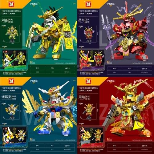 SX9066 Liu Bei Zhou Yu Zhuge Liang Lv Bus Double Swords DIY Three Kingdoms BB Senshi Sangokuden Characters Assembled Toy Model