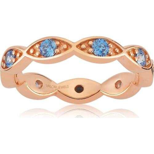 Valori Jewels Petite Evil Eye, Zirconia Fancy Blue Gemstone, Rose Gold Plated, Sterling Silver Eternity Ring