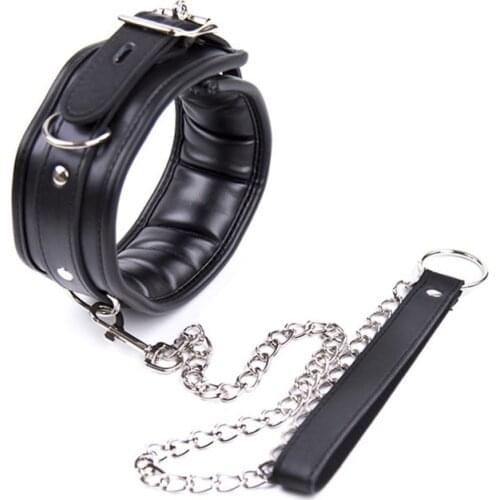 Adult Game Bondage Slave Restraints PU Leather Chain Link Neck Collar Hand Ankle Cuffs Lock Fetish BDSM Kit Sex Toys For Couples